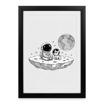Astronaute Chien Bouledogue Espace - Affiche encadrée (27 × 37 cm) - noir - Devant