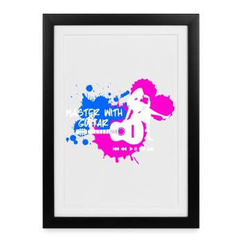 Master à la guitare - Bleu Rose Blanc - Affiche encadrée (27 × 37 cm) - noir - Devant
