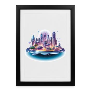 Magie néon de la Ville Flottante - Affiche encadrée (27 × 37 cm) - noir - Devant