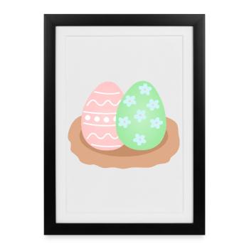 Duo d’œufs de Pâques pastel dans Nest - Affiche encadrée (27 × 37 cm) - noir - Devant