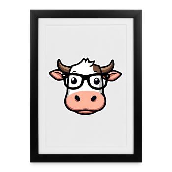 Vache avec des lunettes - Affiche encadrée (27 × 37 cm) - noir - Devant