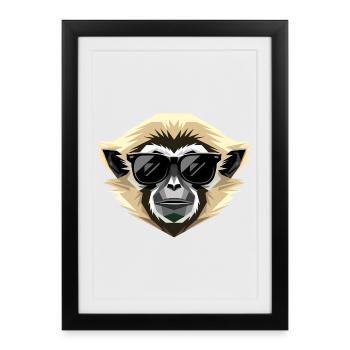 Gibbon Singe Mainblanche Gibbon Singe Lar mignon - Affiche encadrée (27 × 37 cm) - noir - Devant