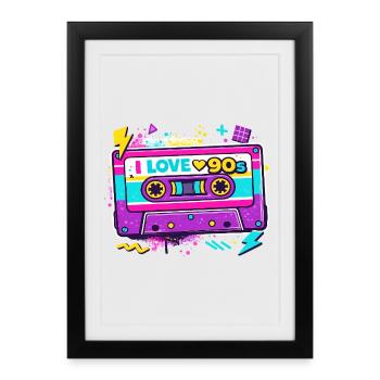 I Love 90s Cassette Graphic - Framed poster (27 × 37 cm) - black - Front