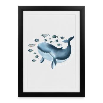 Liberté pour l’espoir - Baleine bleue avec banc de poissons - Affiche encadrée (27 × 37 cm) - noir - Devant