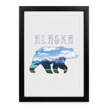 Ours d’Alaska avec lac et montagne Alaska - Affiche encadrée (27 × 37 cm) - noir - Devant