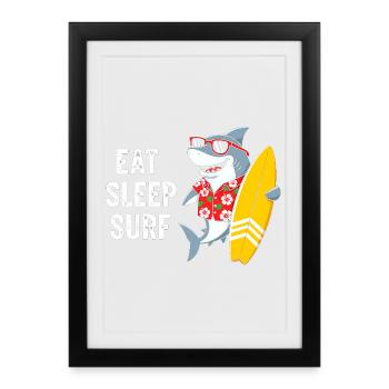 Eat Sleep Surf Shark - Framed poster (27 × 37 cm) - black - Front