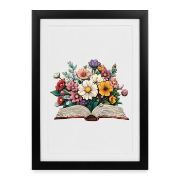 Livre fleuri - Affiche encadrée (27 × 37 cm) - noir - Devant