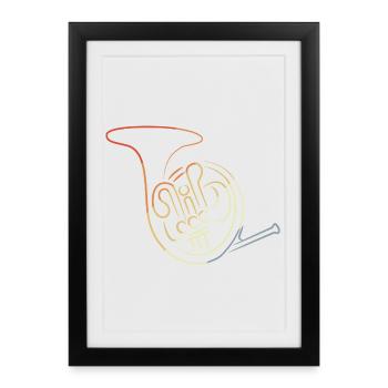 Dessin vintage de cor français - Affiche encadrée (27 × 37 cm) - noir - Devant