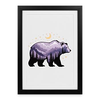 Paysage de la Montagne de l’Ours, Lune et Forêt - Affiche encadrée (27 × 37 cm) - noir - Devant