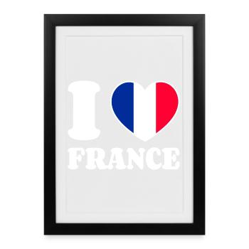 I Love France France-Love Heart France Fan - Framed poster (27 × 37 cm) - black - Front