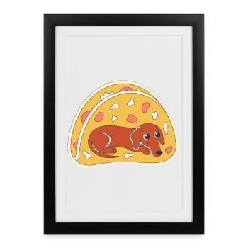 Art drôle de chien en tranche de pizza teckel - Affiche encadrée (27 × 37 cm) - noir - Devant
