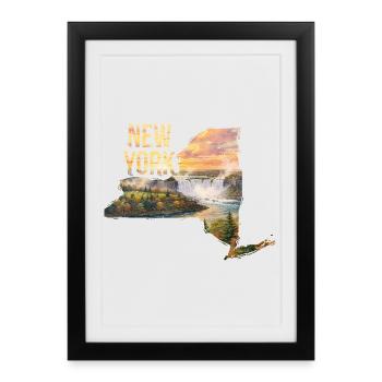 Carte aquarelle de l’État de New York - Affiche encadrée (27 × 37 cm) - noir - Devant