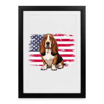 Patriotic Basset Hound - US Flag Dog Mom Dad - Framed poster (27 × 37 cm) - black - Front