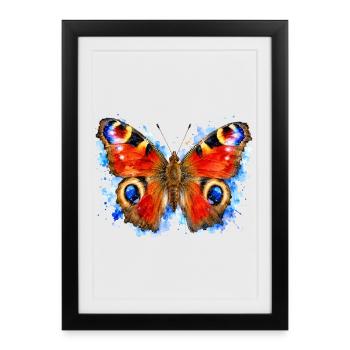 Papillon Paon Aglais io Style aquarelle - Affiche encadrée (27 × 37 cm) - noir - Devant