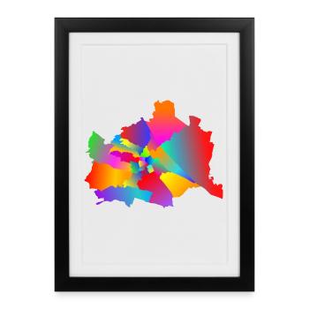 Vienne colorée, tolérante Vienne, Wiener Bezirke - Affiche encadrée (27 × 37 cm) - noir - Devant