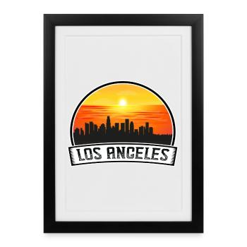 Los Angeles Californie États-Unis Skyline Vintage Sunset - Affiche encadrée (27 × 37 cm) - noir - Devant