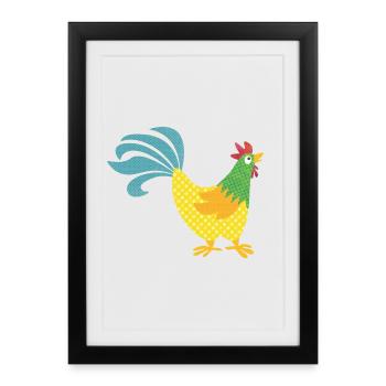 Rooster pattern colorful Easter Farmer Animal love colorful - Framed poster (27 × 37 cm) - black - Front
