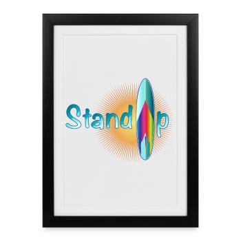lettrage de pagayage debout ensoleillé avec planche - Affiche encadrée (27 × 37 cm) - noir - Devant