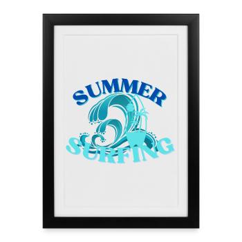 Summer Surfing Wave Crest - Framed poster (27 × 37 cm) - black - Front