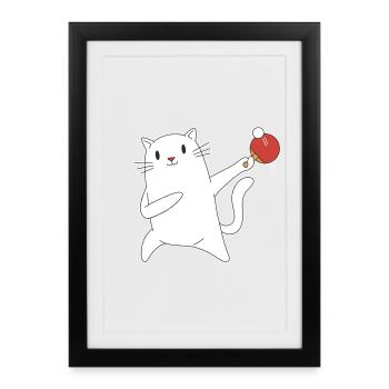 Table Tennis Katze Pingpong Outfit Cat Tischtennis - Framed poster (27 × 37 cm) - black - Front