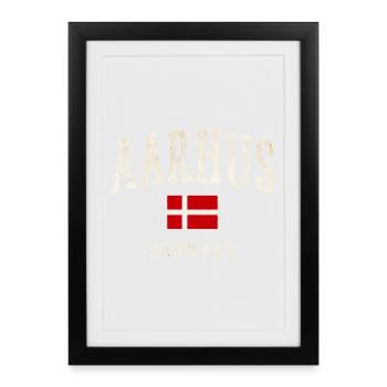 Aarhus Danmark Flag - Framed poster (27 × 37 cm) - black - Front