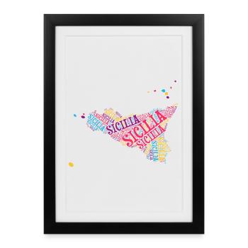 Sicile t-shirt carte nuage de mots t-shirt - Affiche encadrée (27 × 37 cm) - noir - Devant