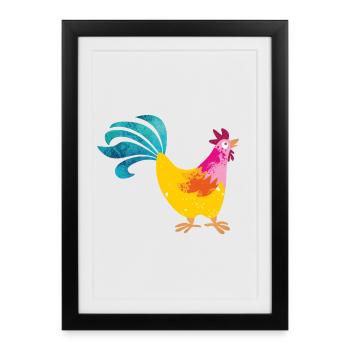 Rooster Farm Kids Coloré Agriculteur Farm Chef - Affiche encadrée (27 × 37 cm) - noir - Devant
