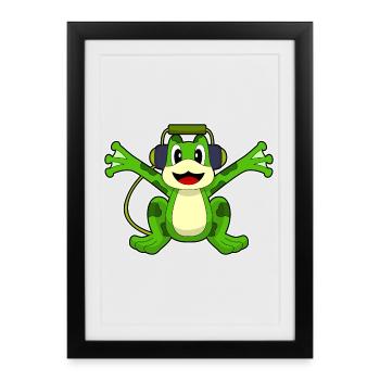 Frog Headphones Music - Framed poster (27 × 37 cm) - black - Front
