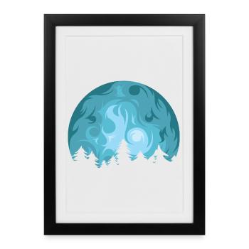 lune, forêt, tranquillité, relaxation, randonnée, nature, symbole - Affiche encadrée (27 × 37 cm) - noir - Devant