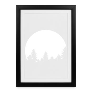 Lune, Forêt, Arbres, Nature, Ombre, Soir, Symbole De Tranquillité - Affiche encadrée (27 × 37 cm) - noir - Devant