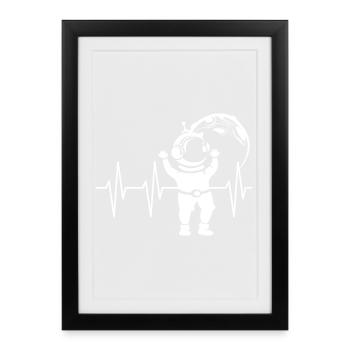 Heartbeat Astronaut Comic Pulse Space ECG Symbol - Framed poster (27 × 37 cm) - black - Front