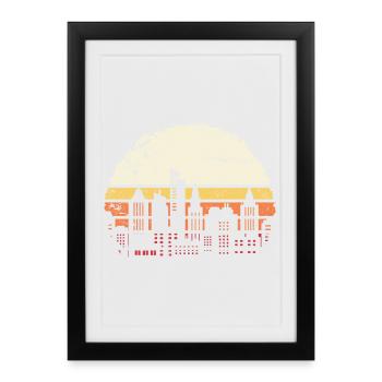 Silhouette rétro de la ville du coucher de soleil - Affiche encadrée (27 × 37 cm) - noir - Devant
