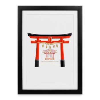 Hakone - jinja, torii, Lac Ashi, Japon Dessin - Affiche encadrée (27 × 37 cm) - noir - Devant