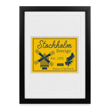 Motif de voyage vintage de Stockholm Sverige - Affiche encadrée (27 × 37 cm) - noir - Devant