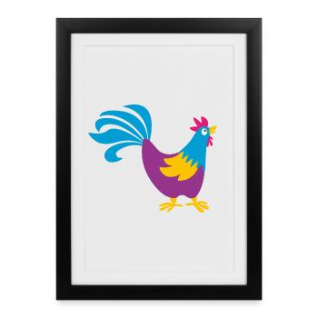 coq coq coloré animaux de la ferme animaux de Pâques - Affiche encadrée (27 × 37 cm) - noir - Devant