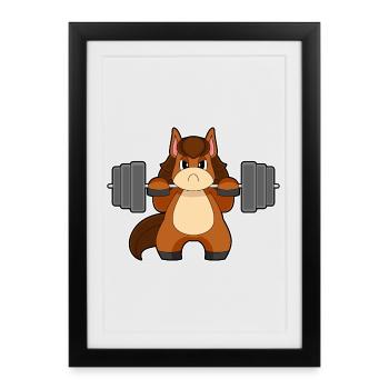 Bodybuilder cheval Bodybuilding avec haltères - Affiche encadrée (27 × 37 cm) - noir - Devant