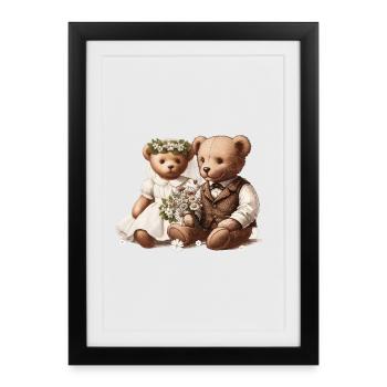 Vintage Wedding: Teddy Bear Newlyweds Vintage Style - Framed poster (27 × 37 cm) - black - Front