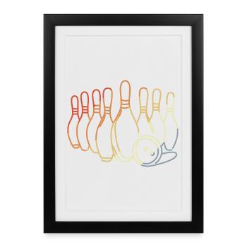 Quilles et boule de bowling vintage - Affiche encadrée (27 × 37 cm) - noir - Devant