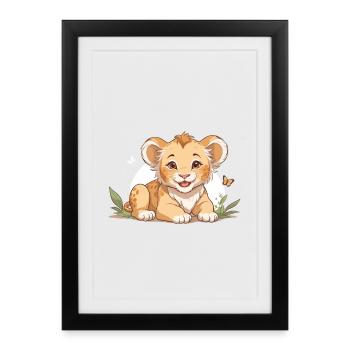 Lion cub with butterflies - Framed poster (27 × 37 cm) - black - Front