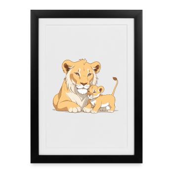 Maman lion avec enfant - Affiche encadrée (27 × 37 cm) - noir - Devant