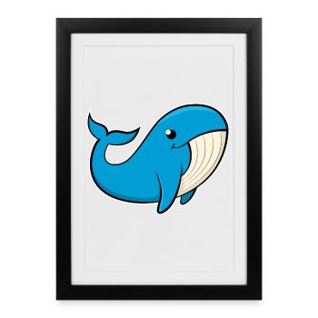 Cheerful image of a blue whale - Framed poster (27 × 37 cm) - black - Front