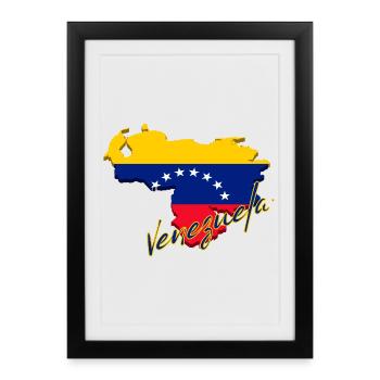 Carte du drapeau du Venezuela, fierté vénézuélienne - Affiche encadrée (27 × 37 cm) - noir - Devant
