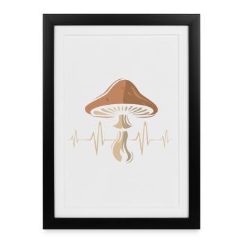 Mushroom with heartbeat - nature and forest life - Framed poster (27 × 37 cm) - black - Front