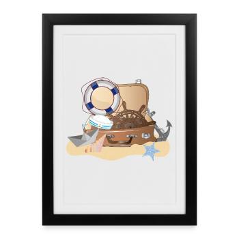 Valise maritime – design de vacances nautiques - Affiche encadrée (27 × 37 cm) - noir - Devant