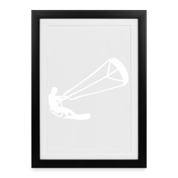 Kitesurfer Silhouette Kiteboarding Adrenaline Sport - Framed poster (27 × 37 cm) - black - Front