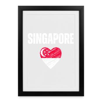 J’aime Singapour, le drapeau de Singapour - Affiche encadrée (27 × 37 cm) - noir - Devant