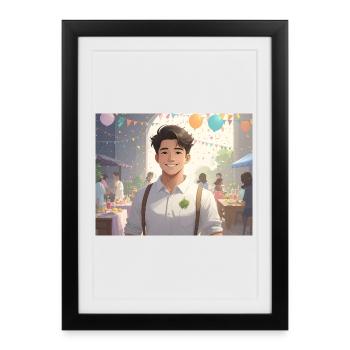 Portrait de jeune homme lors d'une fête d'été - Affiche encadrée (27 × 37 cm) - noir - Devant