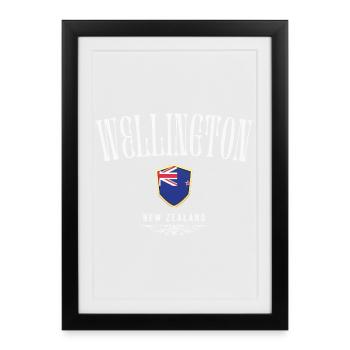 Wellington Nouvelle-Zélande, design minimaliste - Affiche encadrée (27 × 37 cm) - noir - Devant