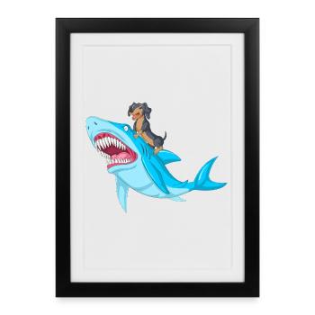 T-shirt teckel Riding Shark - Affiche encadrée (27 × 37 cm) - noir - Devant