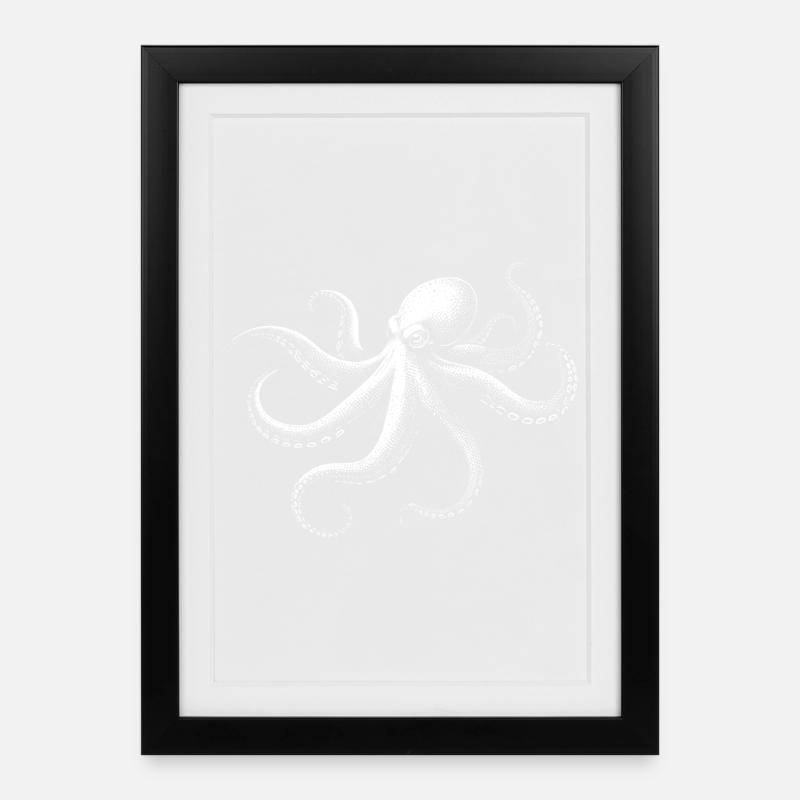 Pieuvre en Monochrome - Affiche encadrée (27 × 37 cm) - noir